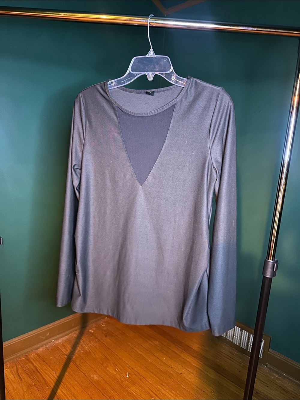 SHEIN Black Long-Sleeve Mesh Panel Layered Look Top